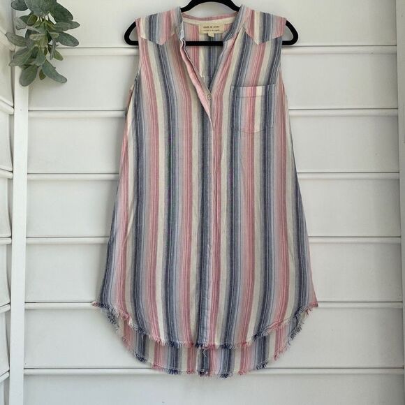 Cloth & Stone Sunburst Stripe Button Back Raw Hem‎ Dress Cover-Up S - Picture 2 of 15